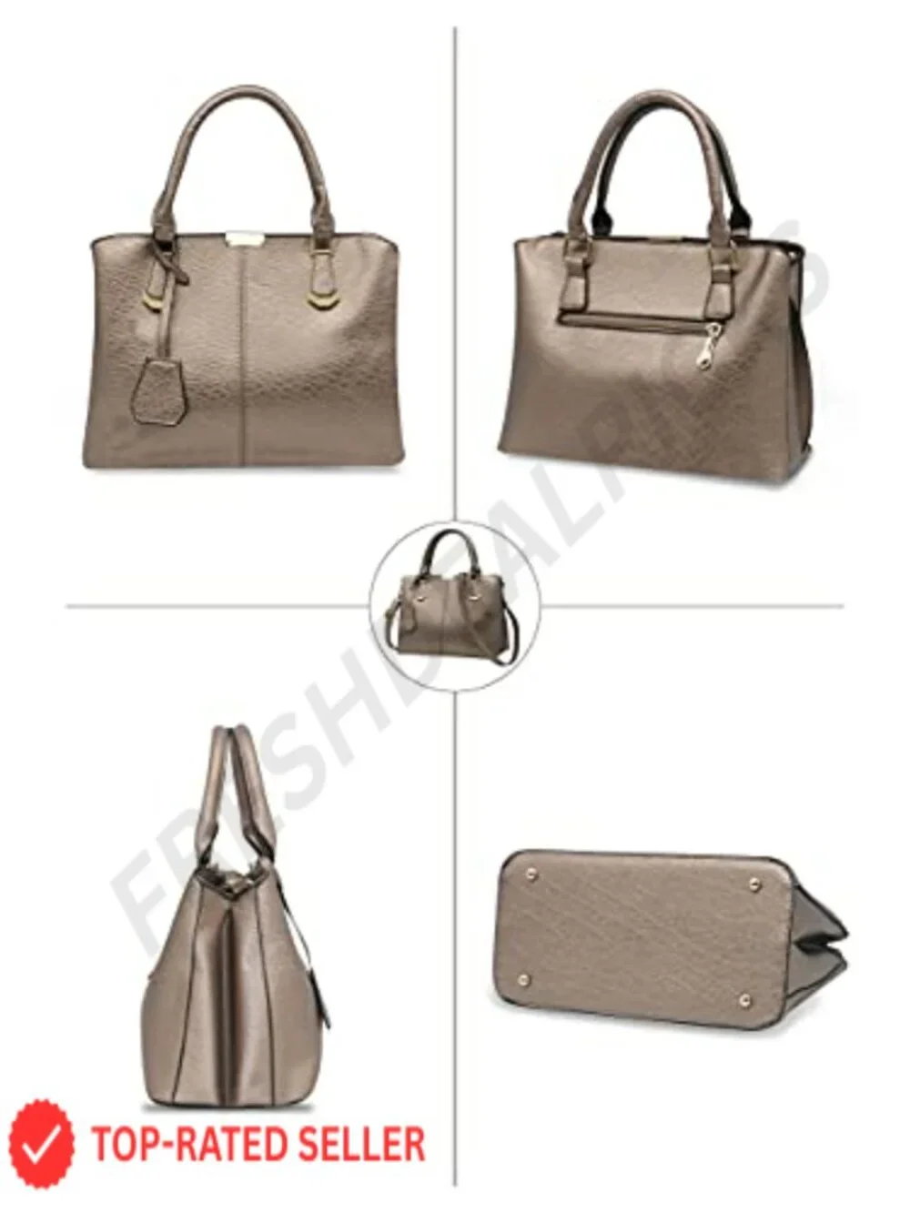Faux Leather Satchel Purse Top Handle Shoulder Bag with Gold Hardware Work Tote
